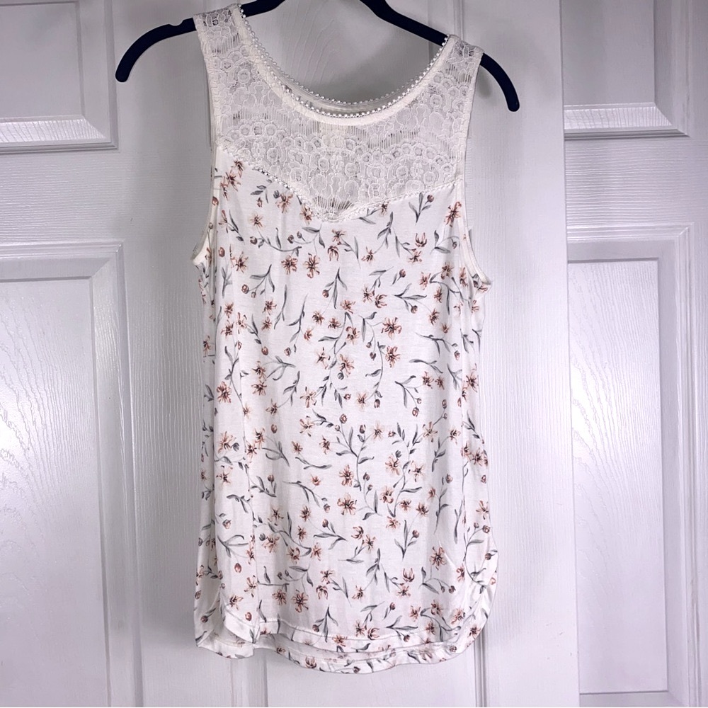 Floral Lace Trim Women's Top